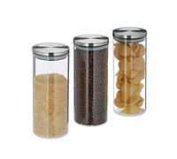 Relaxdays Recipientes para alimentos, Herméticos, Tapa de Acero Inoxidable, 1,5L, 3 Uds., Transparente