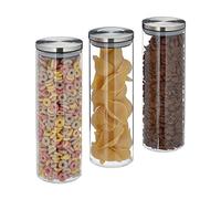 Relaxdays Recipientes para alimentos, Herméticos, Tapa de Acero Inoxidable, 1 8L, 3 Uds., Transparente