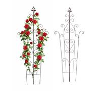 Relaxdays Rejilla para trepadoras, Set de 2, 100x40 cm, Vintage, Metal, Fleur-de-lis, jardín, macetas, marrón