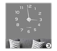 Relaxdays Reloj analógico de Pared, Números en 3D, Adhesivo, Instalación Sencilla, 1 Ud., Plateado