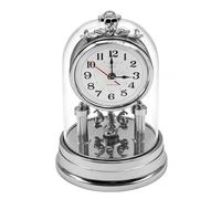 Relaxdays Reloj de Mesa, HxD: 17 x 11 cm, analógico, Funciona con Pilas, cúpula con Colgante Giratorio, plástico, Campana de Estufa, Plateado