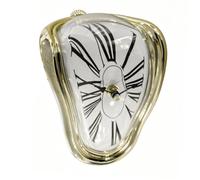 Relaxdays Reloj de Mesa Salvador Dalí, diseño Curvo Dorado | para bordes de mesa y estantería, a pilas