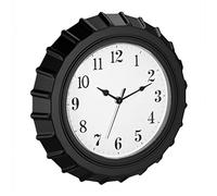 Relaxdays Reloj de Pared Tapa Botella, a Pilas, con Números, Analógico, con Segundero, Cocina, Salón, Ø 33 cm, Negro, 33 x 5,5 cm