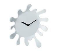 Relaxdays Reloj Pared Diseño Mancha Pintura, Analógico, sin Números, a Pila, Moderno, Salón, 5 cm, Blanco, 25 x 22,5 x 6 cm