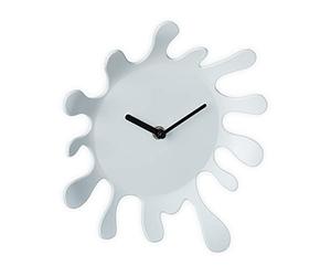 Relaxdays Reloj Pared Diseño Mancha Pintura, Analógico, sin Números, a Pila, Moderno, Salón, 5 cm, Blanco, 25 x 22,5 x 6 cm
