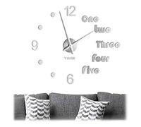 Relaxdays Reloj Pared DIY, para Pegar, con Números y Palabras, Moderno, Tamaño Variable, Moderno para Salón, Plateado