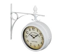 Relaxdays Reloj de pared estación de tren doble esfera analógico vintage blanco