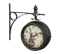 Relaxdays Reloj Pared Doble Esfera Vintage, Estilo Estación Tren París, Analógico, Decorativo, 34 x 35 x 10 cm, Negro