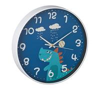 Relaxdays Reloj Pared Infantil Dinosaurio, Números, para Aprender la Hora, Segundero, Ø 29,5 cm, Cuarto Niños, Azul
