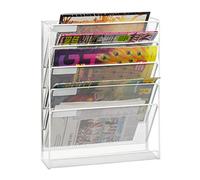 Relaxdays Revistero de Pared, Formato A4, 5 Compartimentos, Metal, Organizador Revistas, 40,5 x 32,5 x 10,5 cm, Blanco