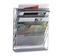 Relaxdays Revistero de pared, 6 compartimentos plata