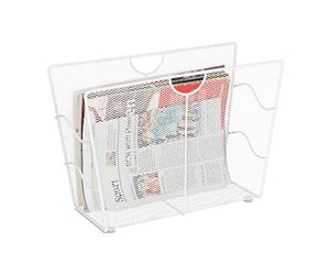 Relaxdays Revistero Metálico, Organizador de Revistas de Pie, Malla, para Salón y Baño, 27 x 39 x 17 cm aprox., Blanco