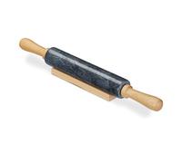 Relaxdays Rodillo cocina mármol y madera marrón claro,negro
