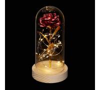 Relaxdays Rosa Eterna Luces, Día Madre Regalo Original, Flor Iluminación LED, San Valentín, Artificial, Rojo/Dorado