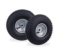 Relaxdays Rueda Carretilla 3.00-4, Set de 2, Neumáticos Repuesto, Llanta de Acero, Eje de 16 mm, 100 kg, Negro y Gris
