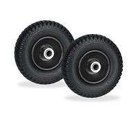 Relaxdays Rueda de Carretilla 2.50-4, Set 2, Goma Maciza, Llanta Acero, Neumático Repuesto, Antipinchazos, 80 kg, Negro