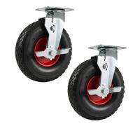 Relaxdays Rueda giratoria con freno 3.00-4, 2 uds rojo,negro,plata