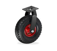 Relaxdays Rueda giratoria neumática 3.00-4 para Cargas Pesadas, Placa para atornillar, hasta 120 kg, Negro/Rojo, 14x26x3