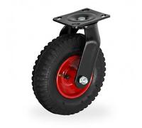 Relaxdays Rueda giratoria, neumático 2,50-4, para Cargas Pesadas hasta 120 kg, Placa atornillable de Acero, Negro/Rojo