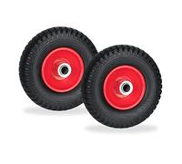 Relaxdays Ruedas de Carretilla 2.50-4, Set de 2, Goma Maciza, Llanta de Acero, Repuesto, Impinchable, 80kg, Negro y Rojo