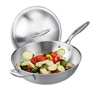 Relaxdays Wok de acero inoxidable con tapa plata