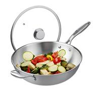 Relaxdays Wok de acero inoxidable con tapa plata,transparente