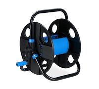 Relaxdays Schlauchtrommel Meter Schlauch Portamangueras, para Mangueras de 30 m 1/2", Acero, Plástico, Enrollamangueras, 38 x 42 x 31 cm, Negro/Azul