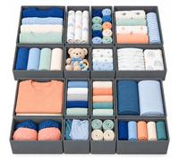 Relaxdays, separador de cajones, juego de 16 piezas, gris | De tela no tejida y refuerzo de cartón, para organizar los cajones