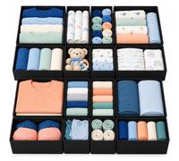Relaxdays, separador de cajones, juego de 16 piezas, negro | De tela no tejida y refuerzo de cartón, para organizar los cajones