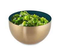 Relaxdays Servir Ensaladera Fiore Doro 1L, Frutero, Cuenco Cocina, Bol Repostería Acero INOX, 8,5x15 cm, Verde y Dorado, Inoxidable, 15 cm