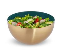 Relaxdays Servir Ensaladera Redonda Fiore Doro, Frutero Acero INOX, Cuenco Repostería, Bol Cocina 3,5L, Verde y Dorado, Inoxidable, 12,5 x 25 cm