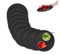 Relaxdays Set 10 Bandejas Bar, Redondas 35cm Ø, Plato Servir, Superficie Antideslizante, Camareros, Gastronomía, Negro