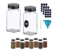 Relaxdays Set 10 Botes Especias, Botecitos Cristal y Tapa Acero, 120 ml, Etiquetas, Lápiz y Embudo, Transparente y Negro