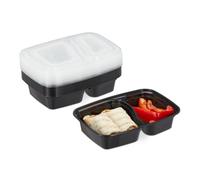 Relaxdays Set 10 fiambreras de plástico meal prep negro,transparente