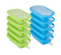 Relaxdays Set 10 Moldes para Helados, Silicona, Recipientes para Congelar Polos, sin BPA, Tapa y Palito, Verde y Azul