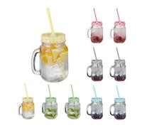 Relaxdays Set 10 vasos con pajita y tapa coloridas amarillo,verde,transparente