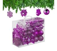 Relaxdays Set 100 Bolas Árbol Navidad, Bolitas Navideñas Brillantes, con Purpurina y Mate, 10 Diseños, Fucsia