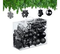 Relaxdays Set 100 Bolas Árbol Navidad, Bolitas Navideñas Brillantes, con Purpurina y Mate, 10 Diseños, Negro