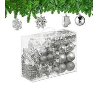 Relaxdays Set 100 Bolas Árbol Navidad, Bolitas Navideñas Brillantes, con Purpurina y Mate, 10 Diseños, Plata