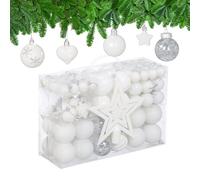Relaxdays Set 101 Bolas Árbol Navidad, Plástico, Adornos Navideños con Bolitas y Estrella, Decoración, Blanco