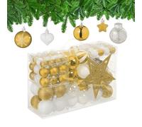 Relaxdays Set 101 Bolas Árbol Navidad, Plástico, Adornos Navideños con Bolitas y Estrella, Decoración, Dorado/Blanco