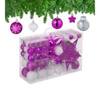 Relaxdays Set 101 Bolas Árbol Navidad, Plástico, Adornos Navideños con Bolitas y Estrella, Decoración, Fucisa/Blanco