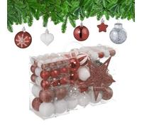 Relaxdays Set 101 Bolas Árbol Navidad, Plástico, Adornos Navideños con Bolitas y Estrella, Decoración, Marrón/Blanco