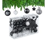 Relaxdays Set 101 Bolas Árbol Navidad, Plástico, Adornos Navideños con Bolitas y Estrella, Decoración, Negro/Blanco