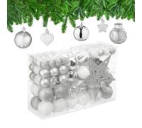 Relaxdays Set 101 Bolas Árbol Navidad, Plástico, Adornos Navideños con Bolitas y Estrella, Decoración, Plateado/Blanco