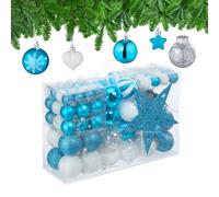 Relaxdays Set 101 Bolas Árbol Navidad, Plástico, Adornos Navideños con Bolitas y Estrella, Decoración, Petróleo/Blanco