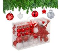 Relaxdays Set 101 Bolas Árbol Navidad, Plástico, Adornos Navideños con Bolitas y Estrella, Decoración, Rojo/Blanco