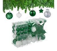 Relaxdays Set 101 Bolas Árbol Navidad, Plástico, Adornos Navideños con Bolitas y Estrella, Decoración, Verde/Blanco