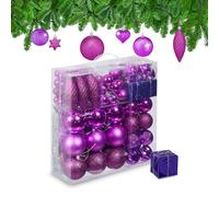 Relaxdays Set 110 Bolas Árbol Navidad, Decoración Navideña Plástico, Adornos Colgantes, Espumillones, Fucsia