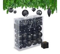 Relaxdays Set de 110 bolas de árbol de Navidad oro,negro,plata